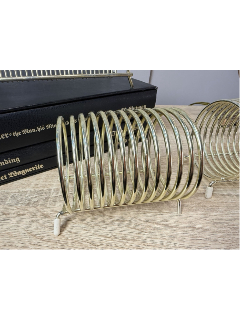 Vintage Mid-Century Modern Brass Spiral Coil Desk Organizer or Check Caddy
